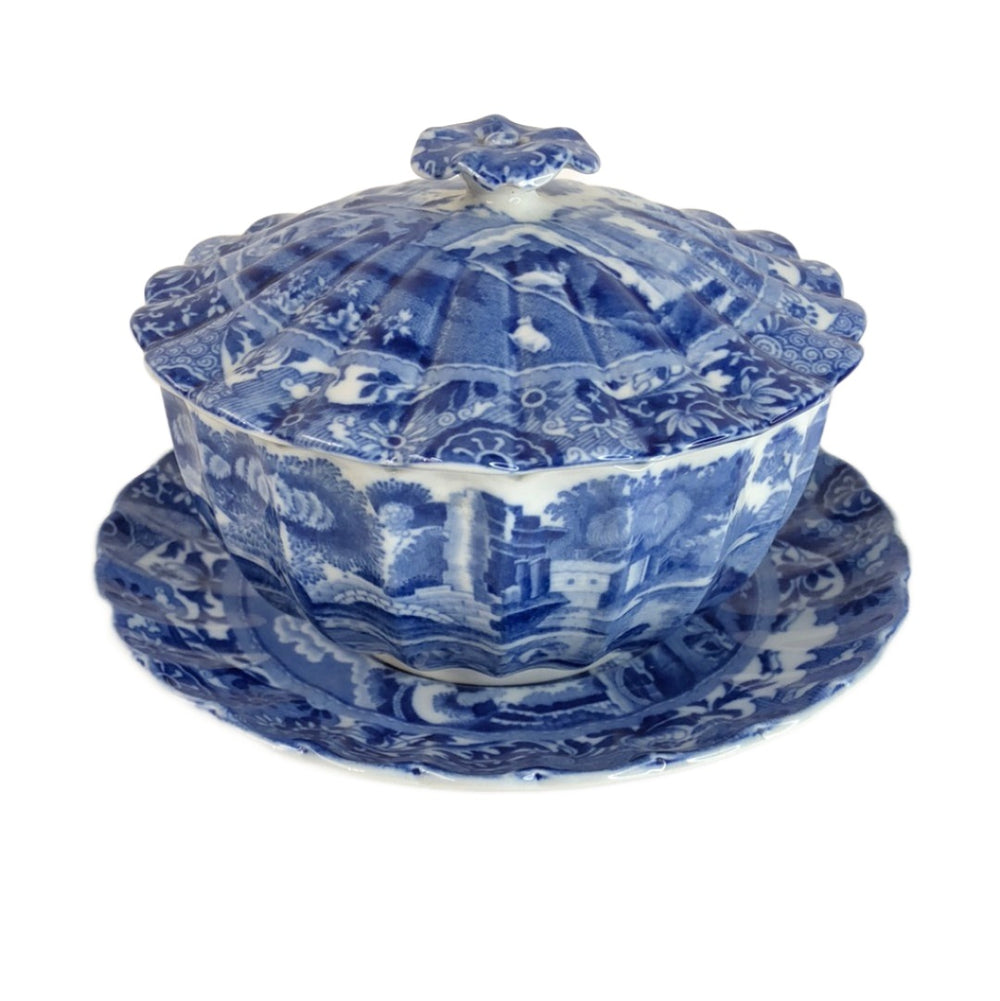 RARE! Copeland Spode's - Blue 'Italian' Pattern' Lidded Bowl - Scolloped.  (17264)