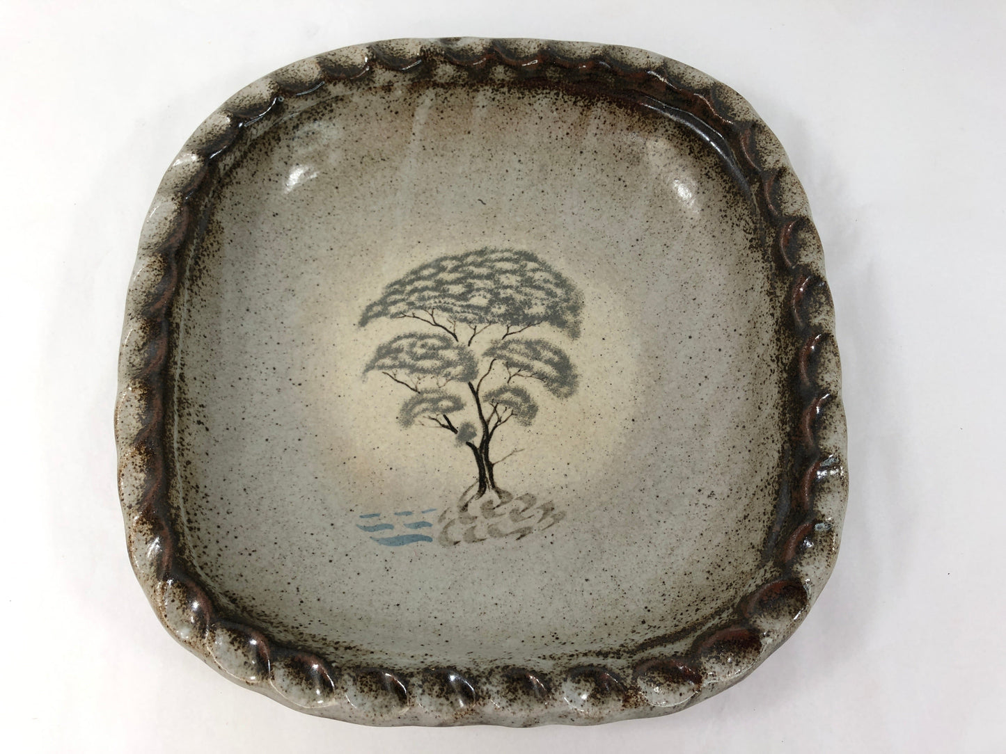 Large Pottery Dish with Tree Design (18794)