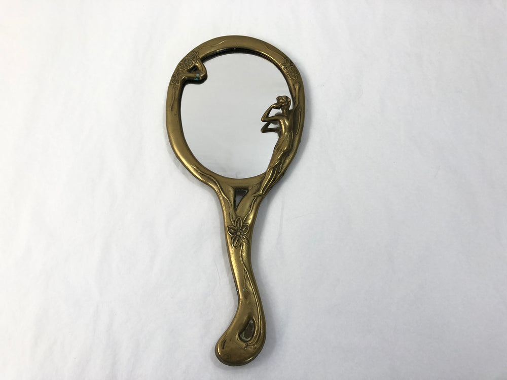 Brass Art Nouveau French Hand Mirror (20161)