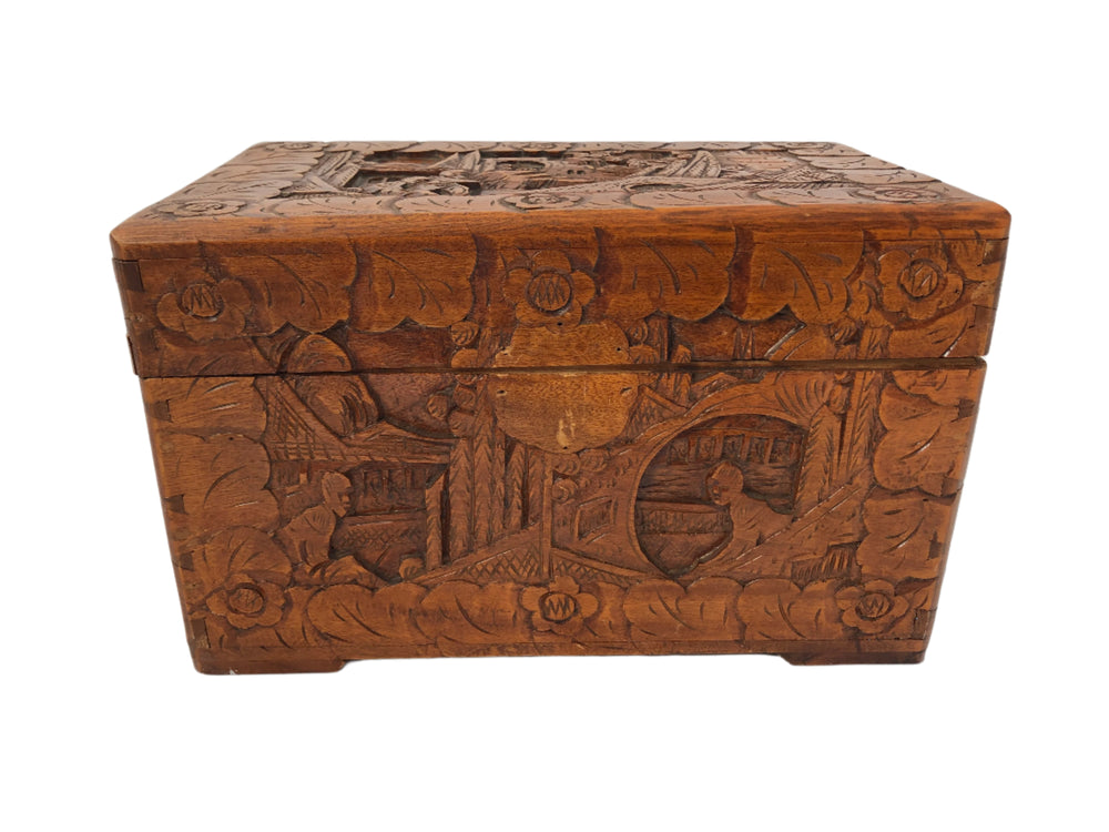 Vintage Carved Wood Jewellery Box (20236)