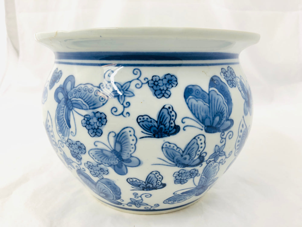 Vintage Blue Butterfly Plant Pot (21565)