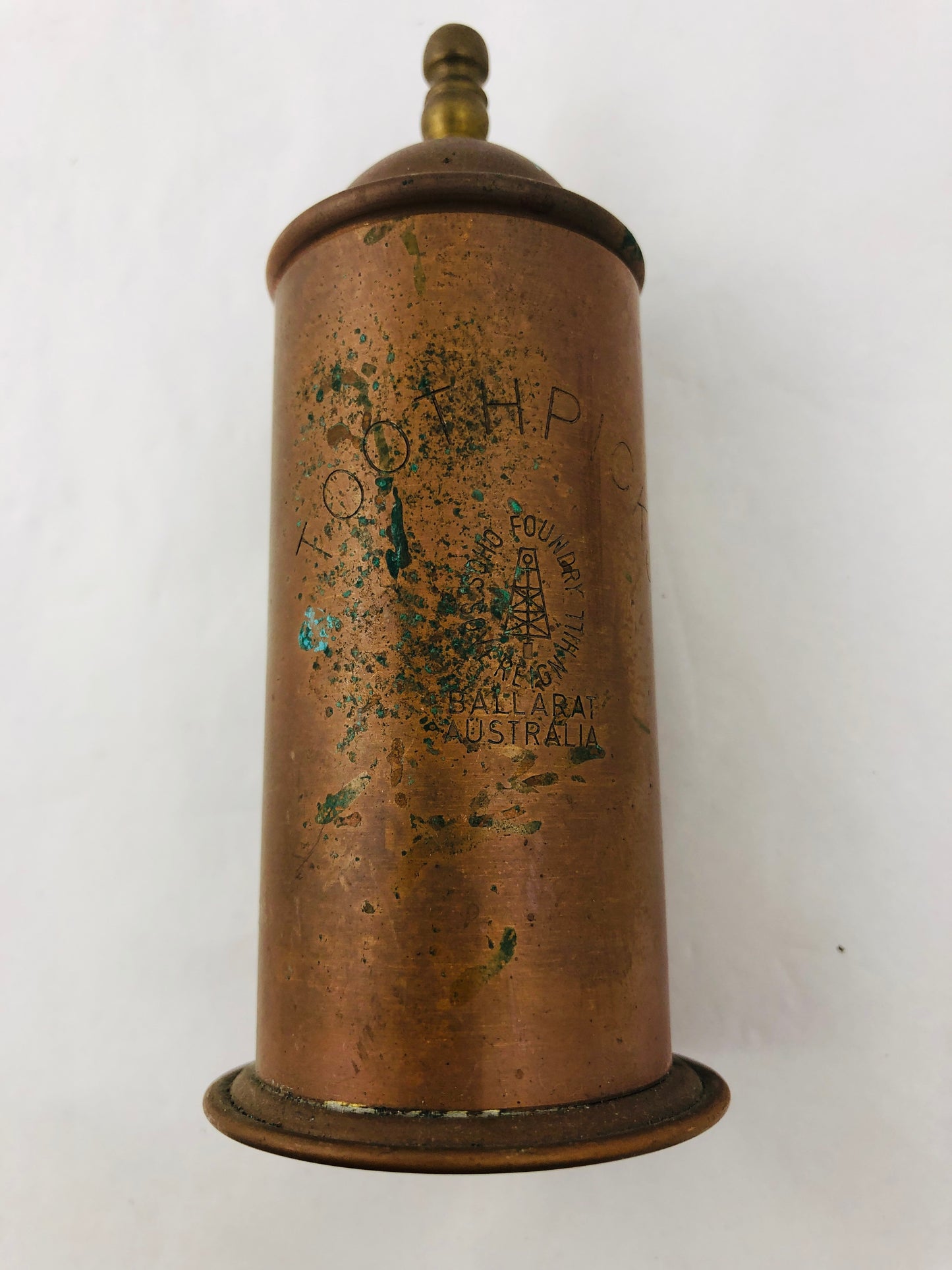 
                  
                    Vintage Australian Soho Foundry Ballarat Copper Toothpick Holder (21343)
                  
                