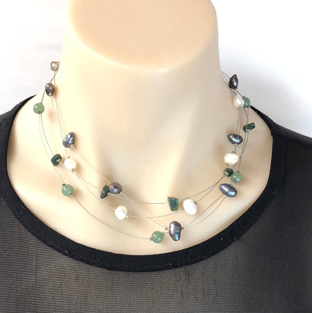 Pearl and Greenstone Mixed Necklaces ( 17062)