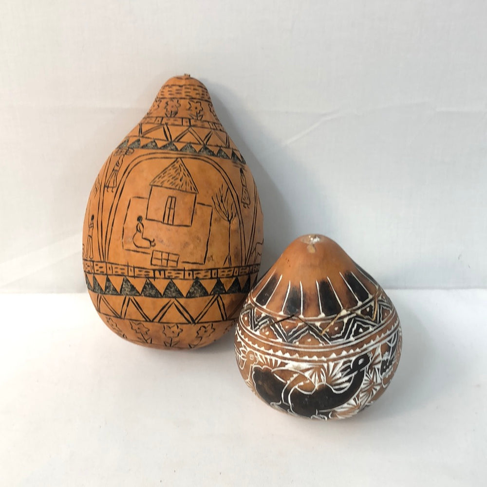 African Decorated Gourds x 2 (17596)