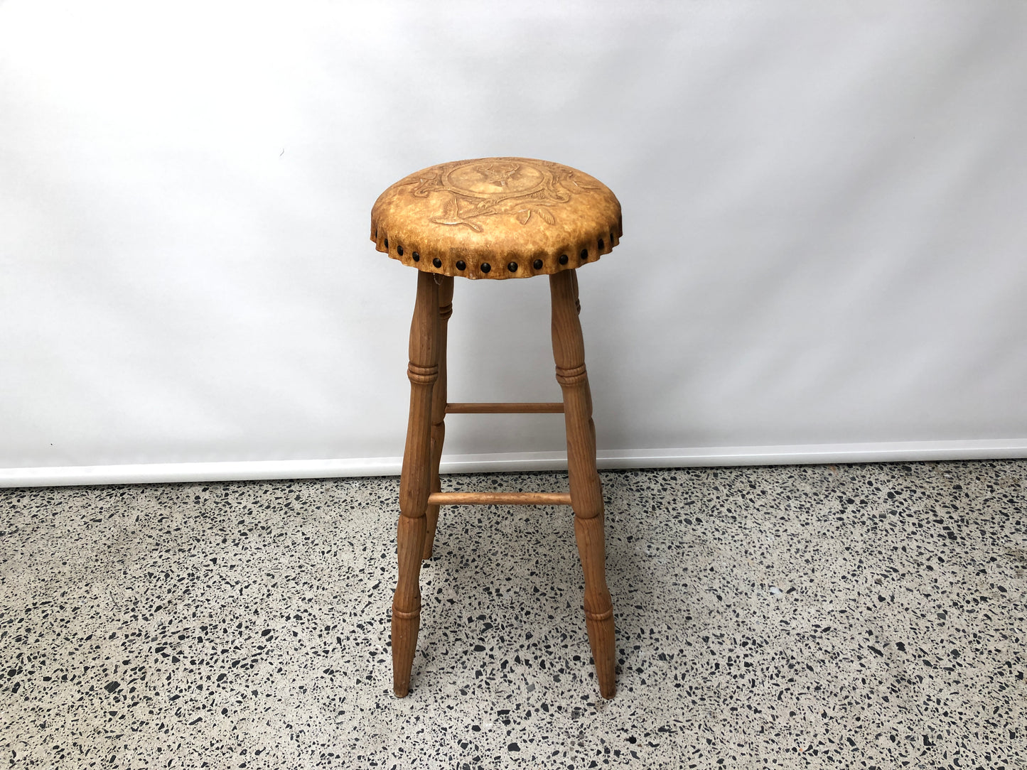 
                  
                    Single Stool with Leather Hand Tooled Seat Top (17565)
                  
                
