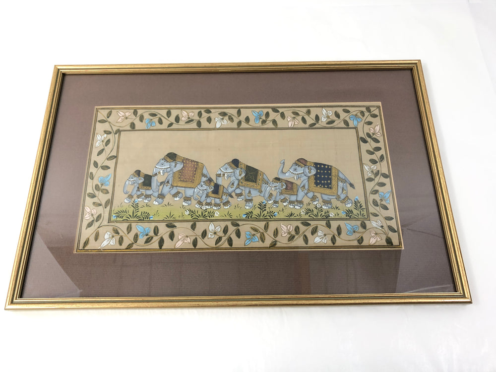 Framed Elephants on Linen (20243)