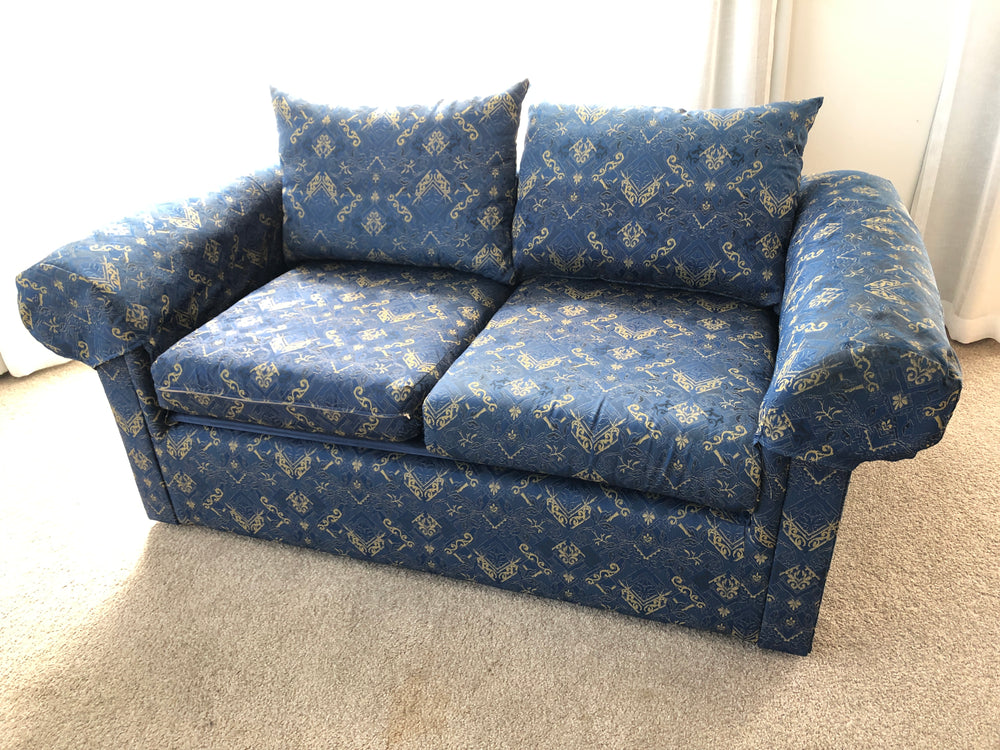 Blue & Gold Two Seater Couch (20188)