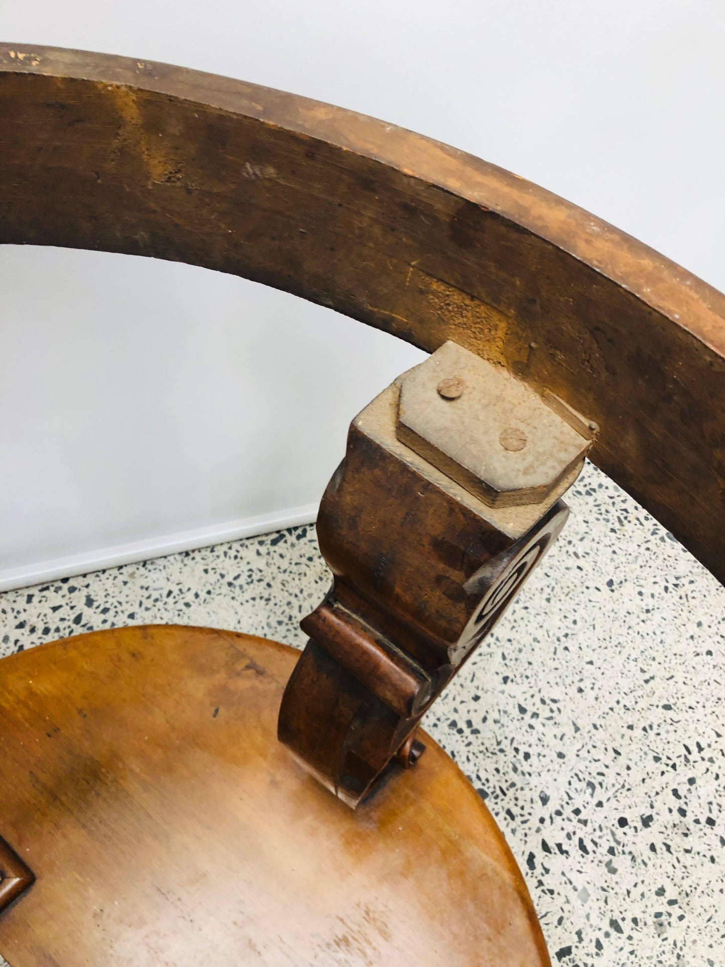 
                  
                    Walnut Burr and Marble Half Round Hall Table (21778)
                  
                
