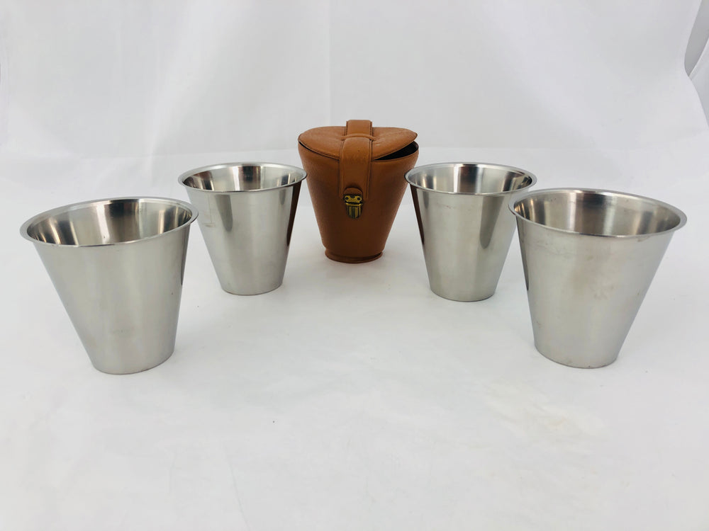 Vintage Sabre Picnic Stainless Steel Cups in Holder (21745)