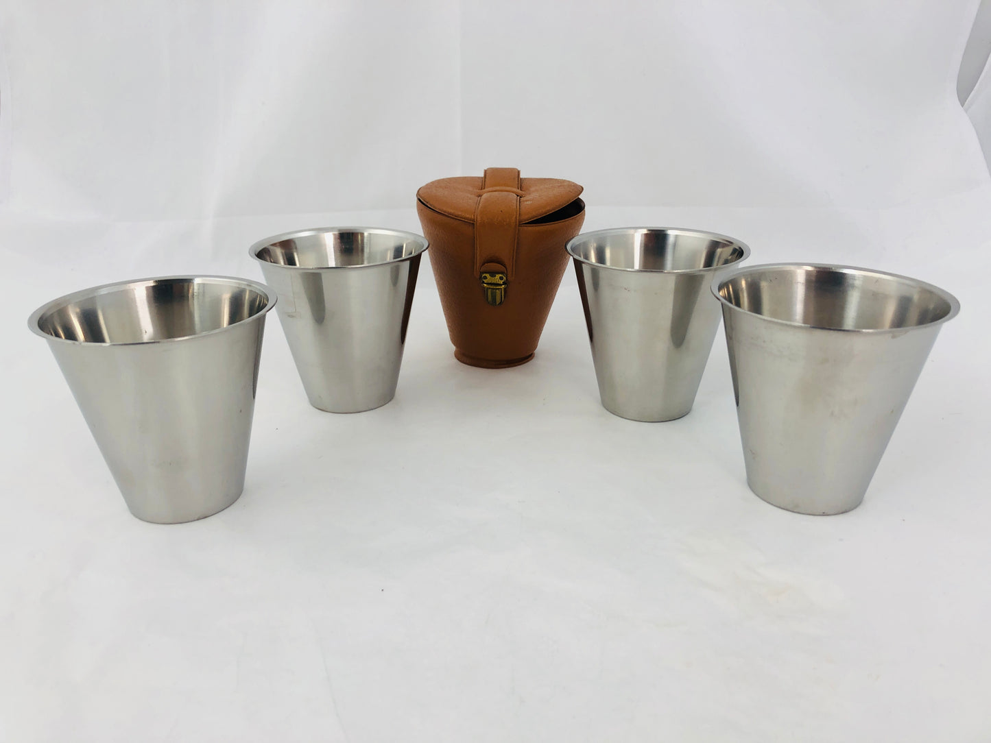 Vintage Sabre Picnic Stainless Steel Cups in Holder (21745)