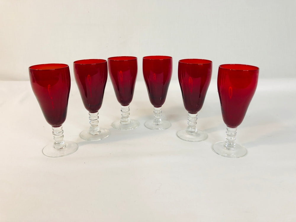 Vintage Ruby Red Small Cherry Glasses x 6 (18115)