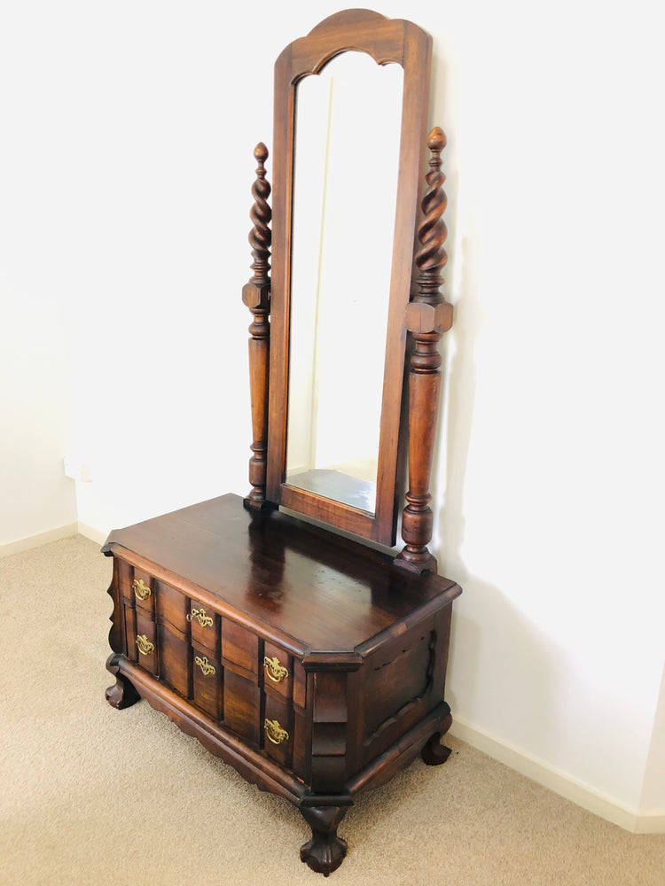 
                  
                    Black Teak or Black Stinkwood Low Dresser with Cheval Mirror (21804)
                  
                
