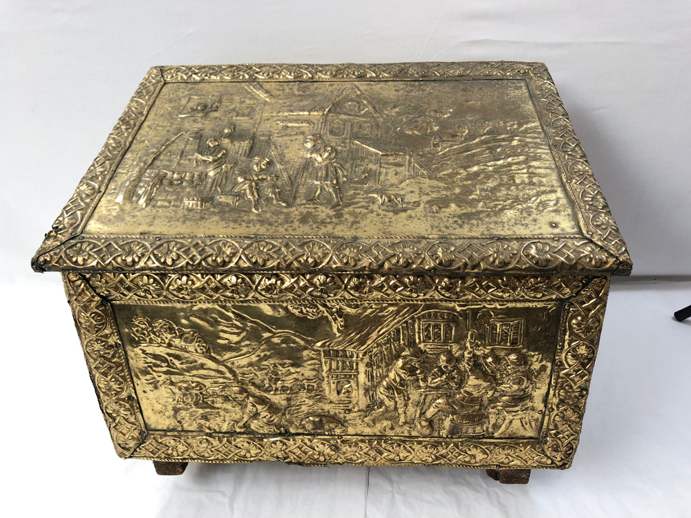 Antique Brass Repousse Coal Box (20219)