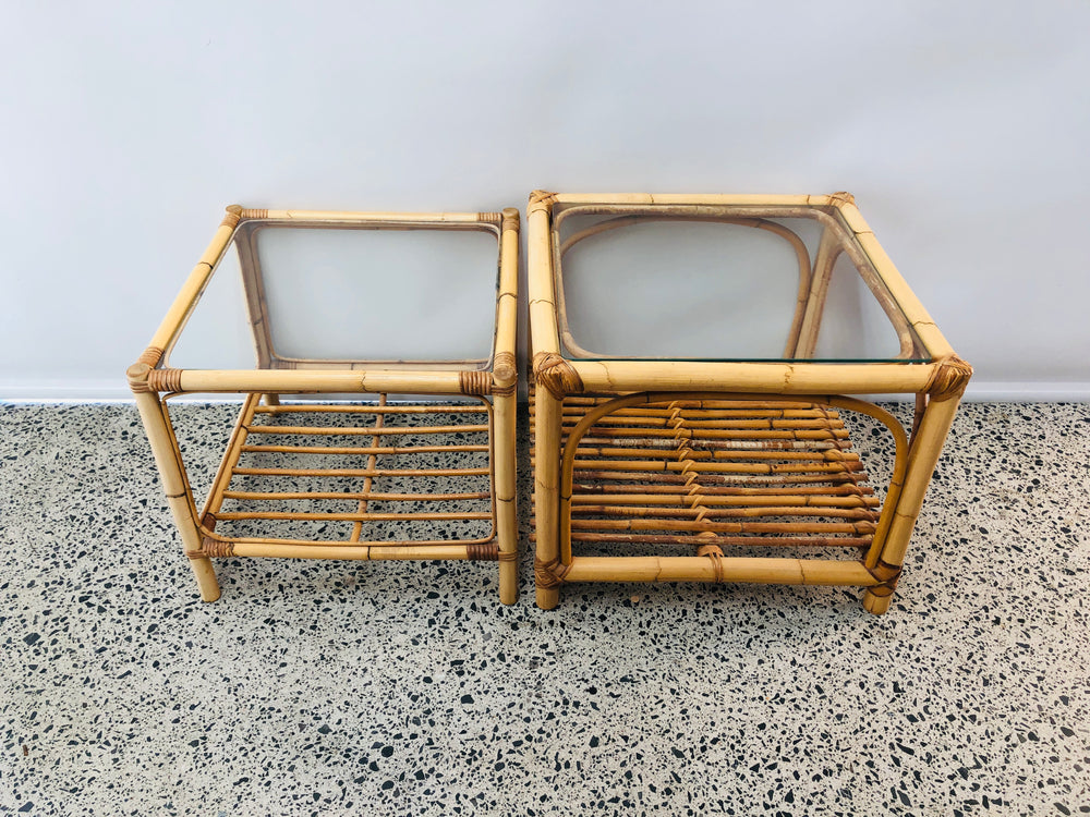 Cane Glass Top Tables x 2 (21547)