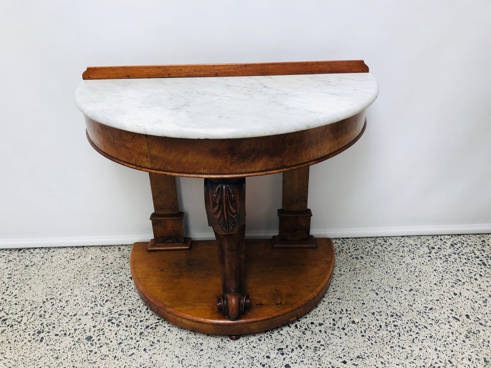 Walnut Burr and Marble Half Round Hall Table (21778)
