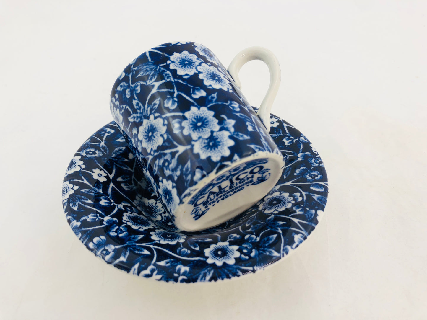 
                  
                    Vintage Calico Blue - Burleigh Coffee Cup and Saucer (21752)
                  
                