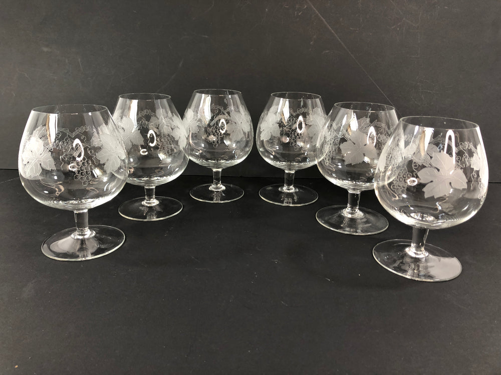 Vintage Grape Design Brandy Glasses x 6 (21379)