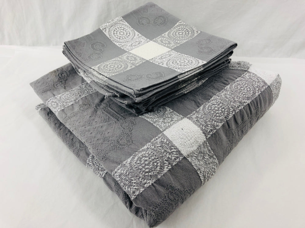 Long Grey Linen Tablecloth with 10 Napkins (21664)