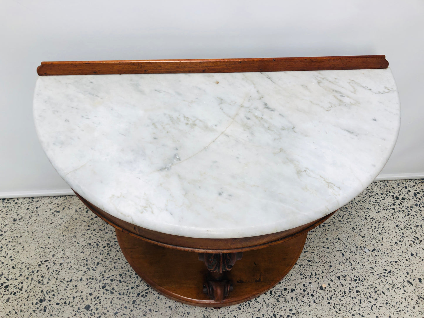 
                  
                    Walnut Burr and Marble Half Round Hall Table (21778)
                  
                