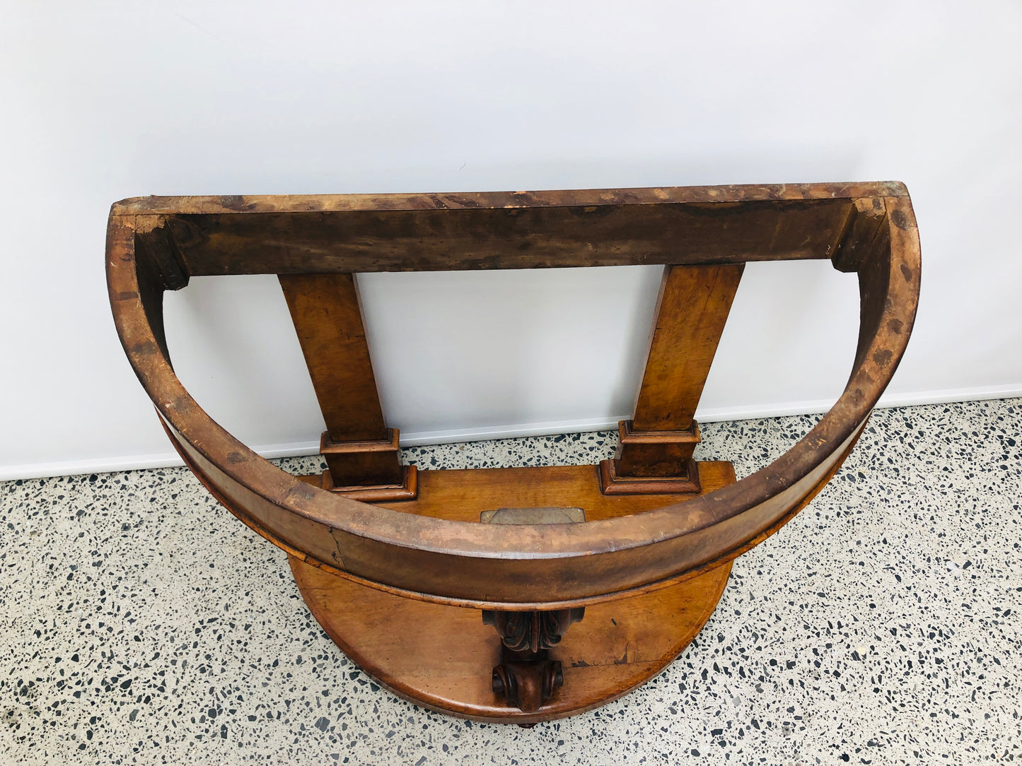 
                  
                    Walnut Burr and Marble Half Round Hall Table (21778)
                  
                