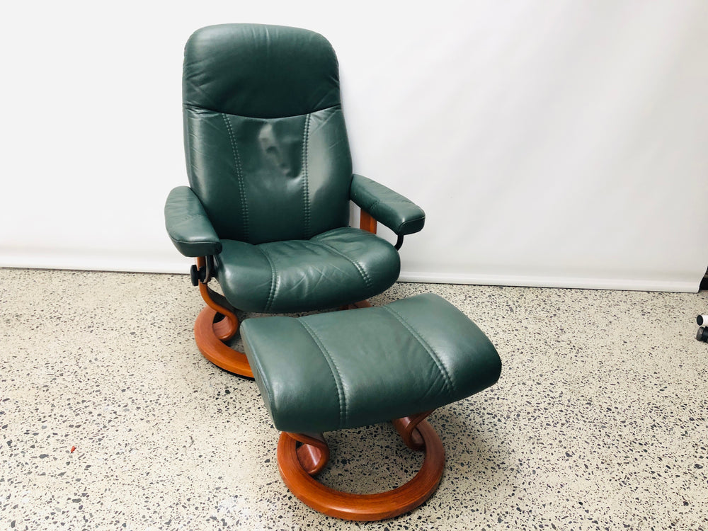 Genuine Stressless Chair and Footstool - Green (21645)