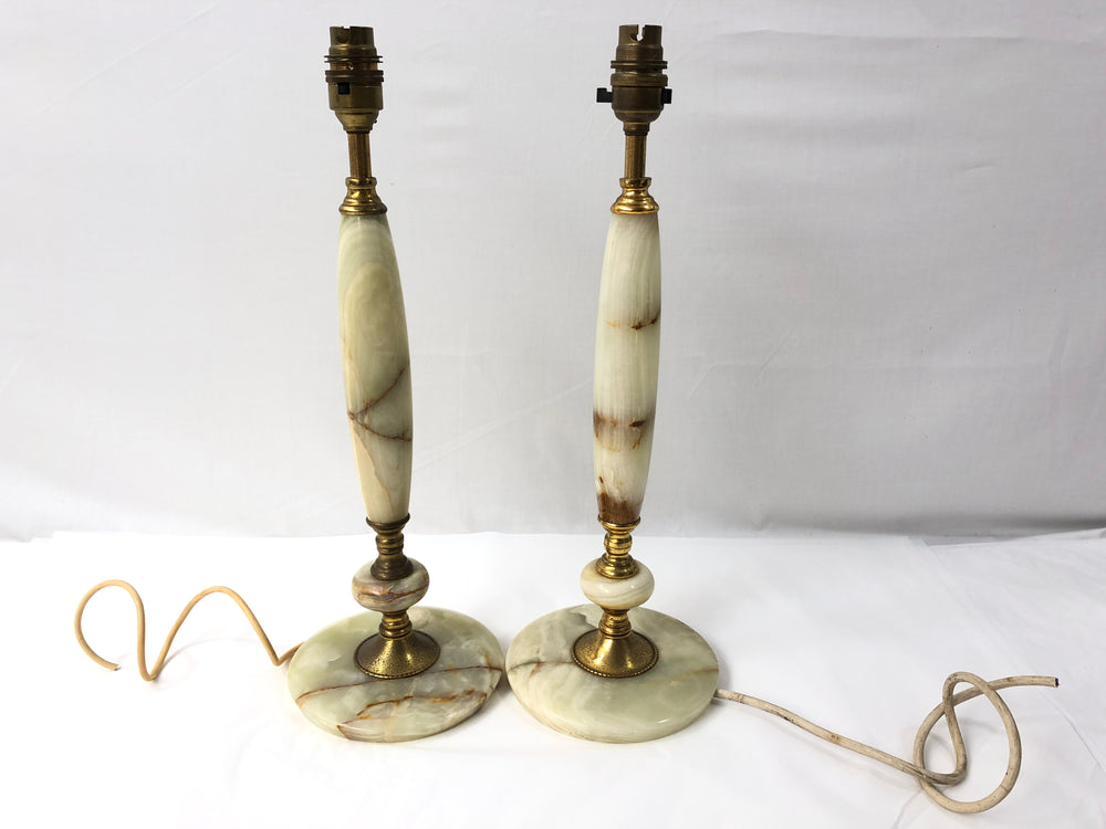 Green Onyx & Brass Lamps x 2 (20296)