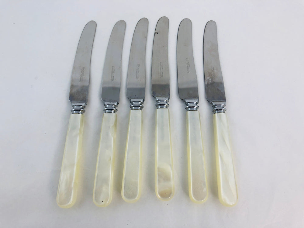 Vintage Faux Mother of Pearl Handle Butter Knives x 6 (21313)