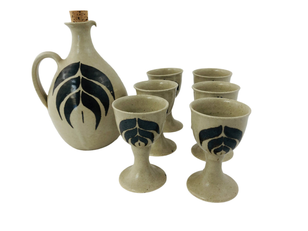 Vintage Stoneware Goblets and Decanter Set (21273)