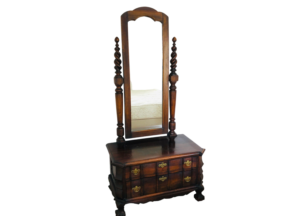 Black Teak or Black Stinkwood Low Dresser with Cheval Mirror (21804)