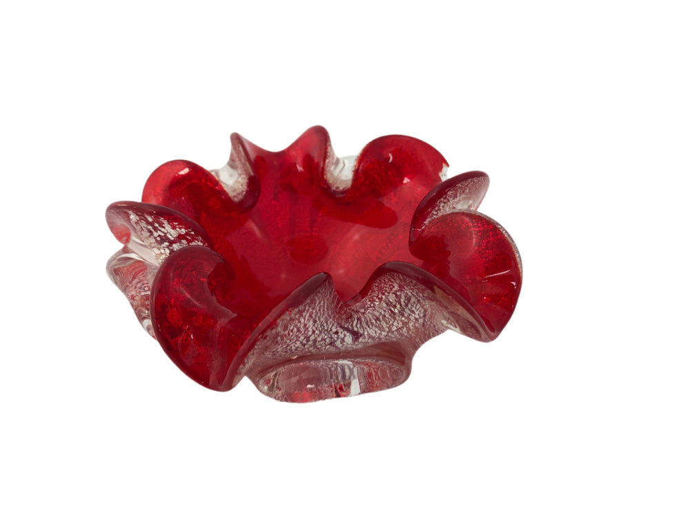 Murano - Art Glass Red/Silver Ashtray (20112)