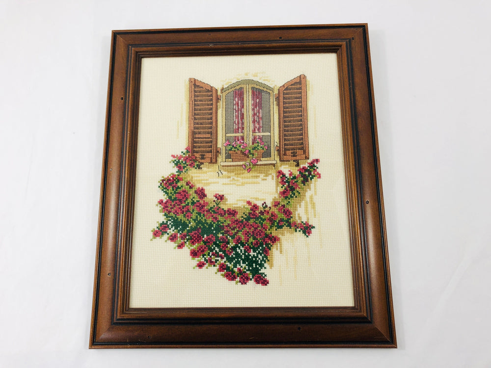 Framed Needlepoint - Window with Shutters Scene (21010