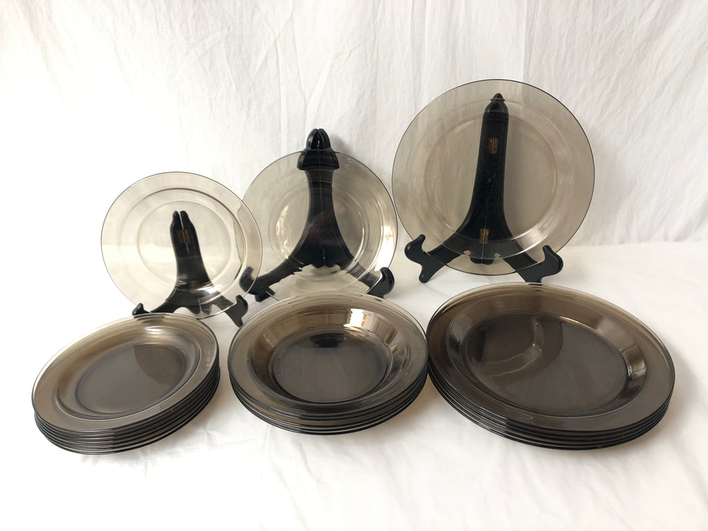 1980's Arcoroc France Smoked Glass Plates - 20 pieces (21430)