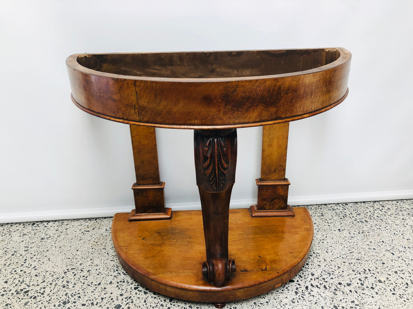 
                  
                    Walnut Burr and Marble Half Round Hall Table (21778)
                  
                