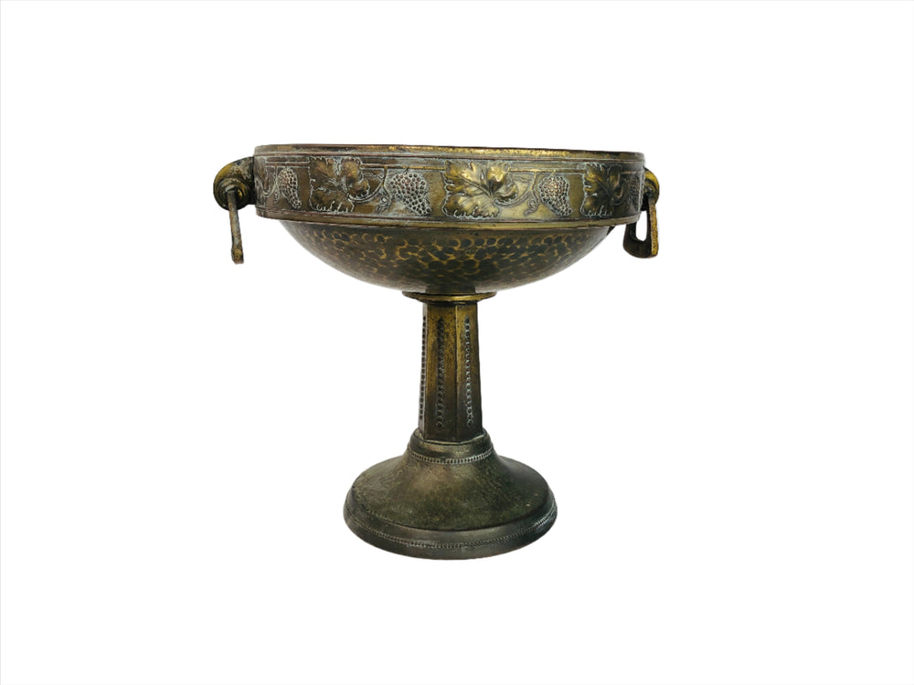WMF – German Hammered Brass Two-Handled Standing Fruit Bowl (17381)