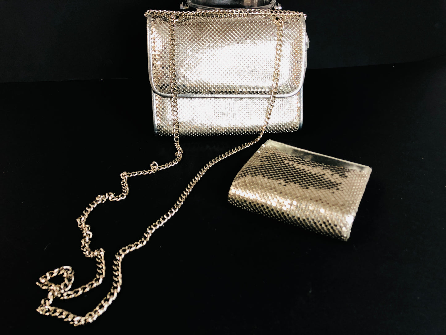 
                  
                    Whiting and Davis Small Silver Glomesh Look Handbag and Purse (15248)
                  
                
