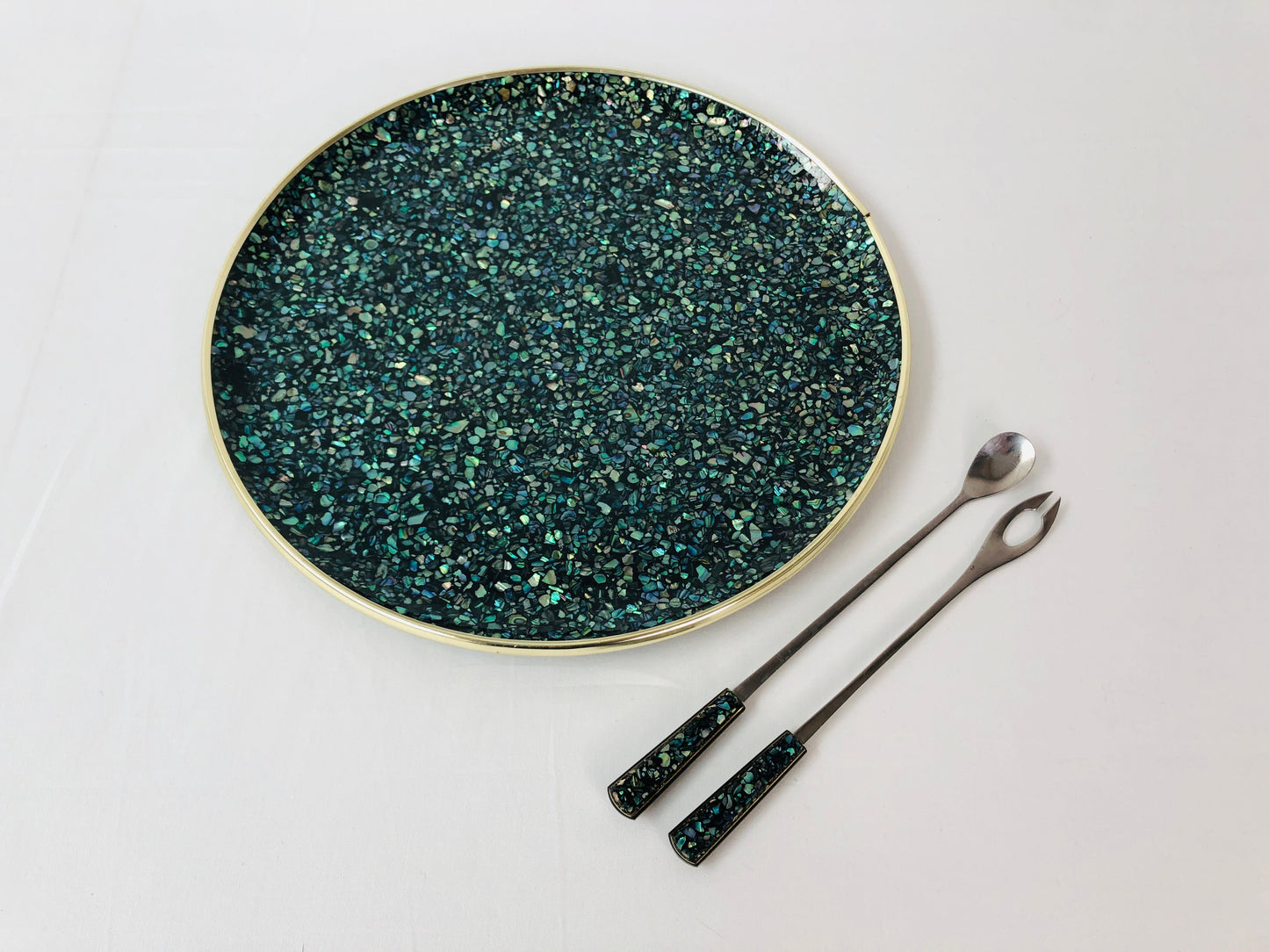 
                  
                    Genuine NZ Paua Plate and Cocktail Tools. (15634)
                  
                