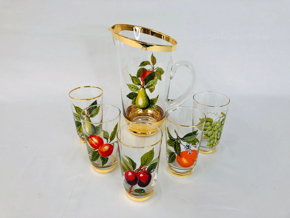 Vintage West Virginia Pitcher & Glasses- Fruit (15835)