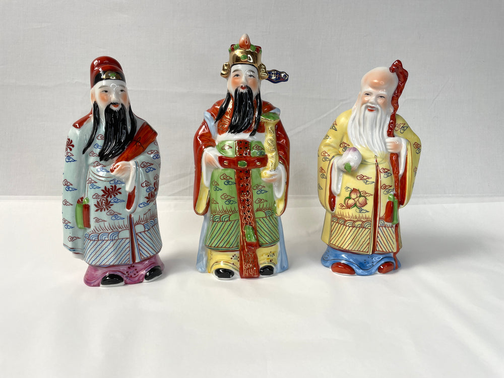 Rare Vintage Asian China Fu Lu Shou Porcelain Figurines (16445)