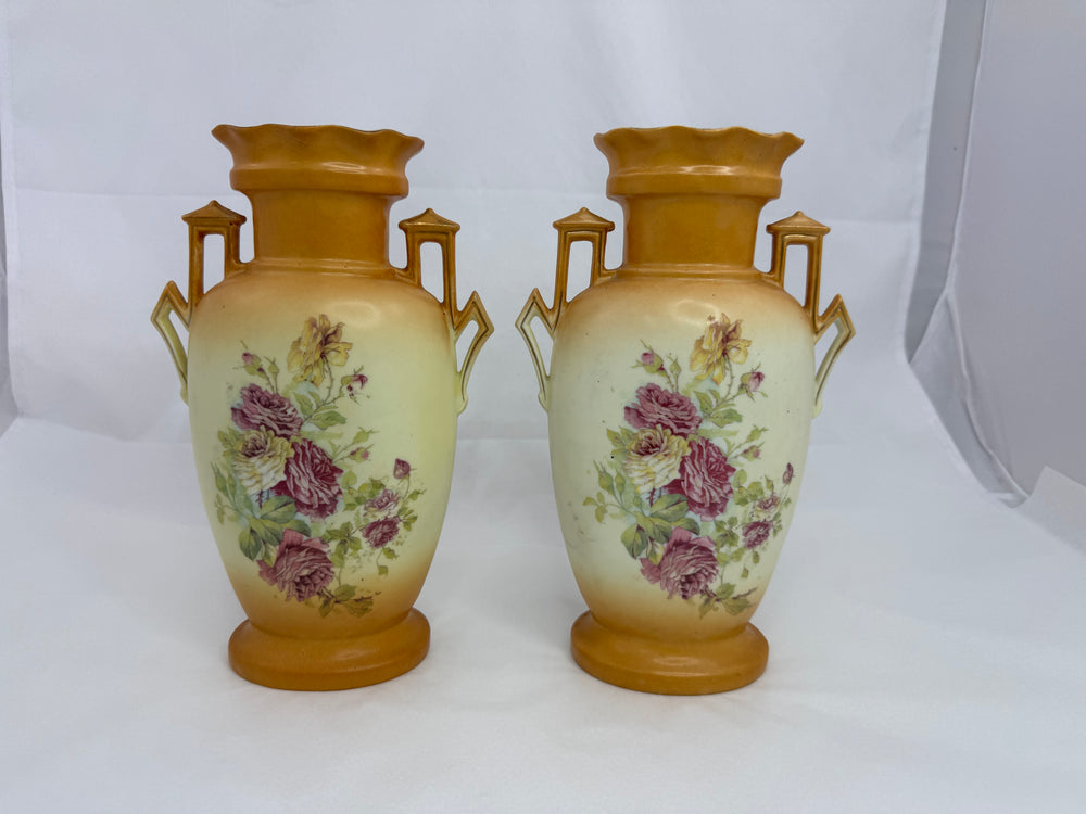 Pair Large Austrian Art Deco Two Handled Vases (21176)