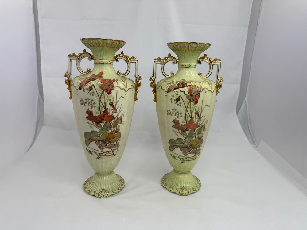 Pair Large Austrian Bohemian Two Handled Vases (21177)