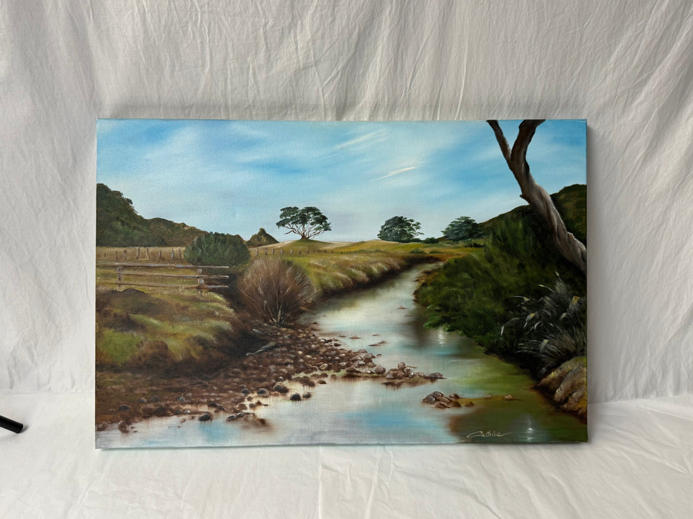 Oil - Harataonga Stream Gt Barrier Island by Cathie Phillips (21287)