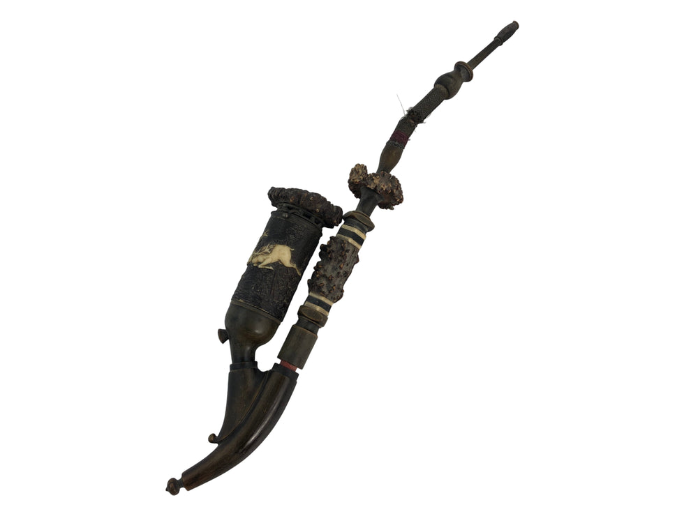 Antique Hunting Tobacco Pipe in Wood and Antler - German (21900)