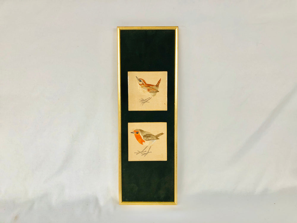 Vintage Embroidered Sparrow & Robin Picture (14096)
